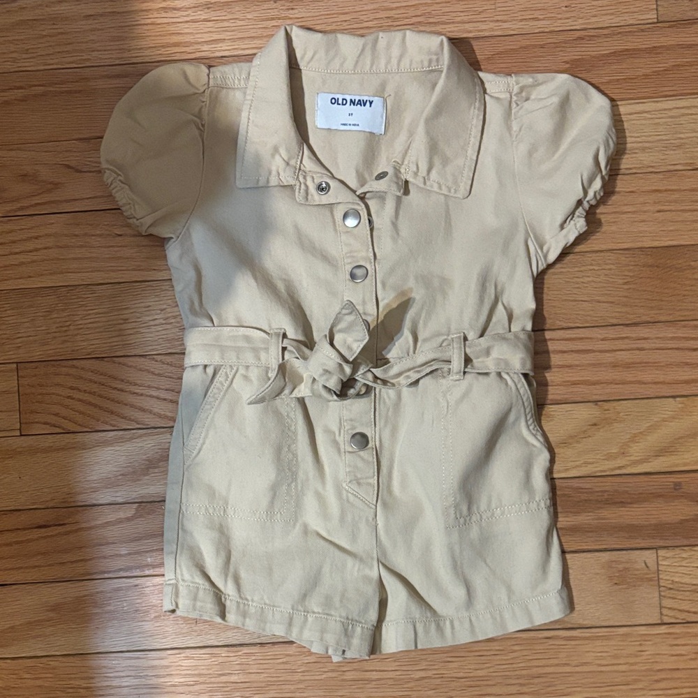 Old Navy 100% Cotton Beige Short-Sleeve Romper Size 3T